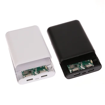 Черно-Бял 4 18650 Калъф за захранване само с две изходни портове USB Пластмасова кутия за мобилен захранване без заваряване