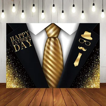 Честит баща си Прост златен вратовръзка, черен костюм, декорация на партита за възрастни, мъже, фотография, банер за една фотосесия, пенливи злато