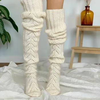 Японската топло за крака, женски възли дълги чорапи Kawaii Sweet Lolita, есенно-зимни чорапи с дрямка, вълнена топка за cosplay, вязаный калъф за краката